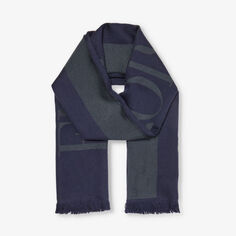 Шерстяной вязаный шарф с вышитым логотипом Emporio Armani, темно-синий