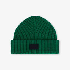 Шерстяная шапка-бини в рубчик с нашивкой-логотипом The Kooples, зеленый