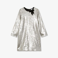 Платье мини из эластичной ткани Leon с бантом для 4–9 лет Reiss, серебряный