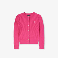 Хлопковый кардиган косой вязки с фирменной вышивкой Polo Ralph Lauren, розовый