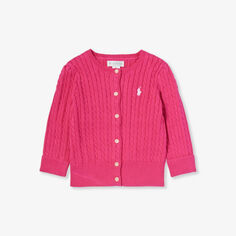 Хлопковый кардиган косой вязки с фирменной вышивкой 3-24 месяца Polo Ralph Lauren, розовый