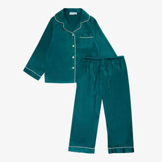 Атласный пижамный комплект свободного кроя для детей 2–11 лет Mini Lunn, зеленый