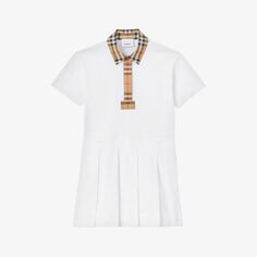 Рубашка-поло в клетку Sigrid в винтажном стиле, платье из эластичного хлопка, 3–14 лет Burberry, белый