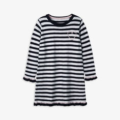 Трикотажное платье в полоску с вышивкой сердечками 1-6 лет The Little White Company, цвет stripe