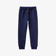 Спортивные брюки из хлопкового джерси с карманами и логотипом для детей 6–14 лет Benetton, темно-синий