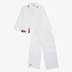 Пижамный комплект из хлопка и поплина с вышивкой London Mini Lunn, белый