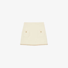 Твидовая мини-юбка из смесового хлопка, украшенная бусинами Sandro, цвет naturels