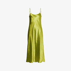 Атласное платье миди с круглым вырезом Vince, цвет basil-388bsl