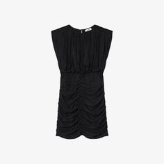 Тканое мини-платье с драпировкой и круглым вырезом Sandro, цвет noir / gris
