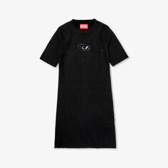 Трикотажное платье стрейч из смесового хлопка с тисненым логотипом в виде круга 8-16 лет Diesel, цвет nero
