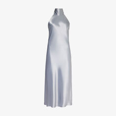 Атласное платье миди Sienna с воротником-халтером Galvan London, синий
