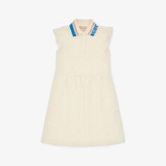 Платье из хлопкового джерси с жаккардовым узором и воротником-логотипом Gucci, белый