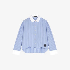 Хлопковая рубашка в полоску с вышивкой клевера Maje, цвет bleus