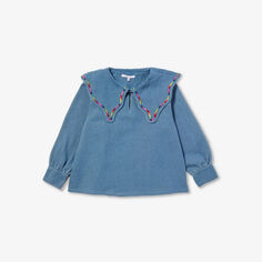Джинсовая рубашка с вышитым воротником и расклешенным краем для детей 2–13 лет Olivia Rubin, синий