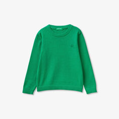 Хлопковый джемпер с длинными рукавами и вышитым логотипом для детей от 18 месяцев до 6 лет Benetton, цвет benetton green