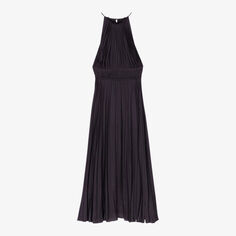 Плиссированное атласное платье макси Villy с воротником-бретелькой Maje, цвет noir / gris