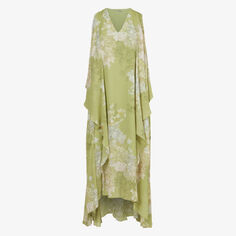 Тканое платье макси Venetia с цветочным принтом Allsaints, зеленый