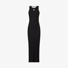Платье миди из эластичного хлопка с вышивкой анаграммой и раздельным краем Loewe, черный