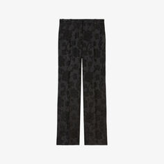 Жаккардовые прямые брюки с цветочным принтом и высокой посадкой из эластичной ткани The Kooples, черный