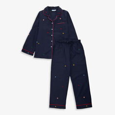 Пижамный комплект из хлопка и поплина с вышивкой звездами 2-9 лет Mini Lunn, синий
