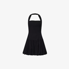 Платье мини Babette из эластичного органического хлопка с вырезом халтер Reformation, черный