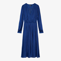 Тканое платье миди со складками и V-образным вырезом The Kooples, синий