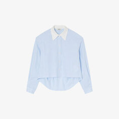 Хлопковая рубашка в полоску, украшенная стразами Sandro, цвет bleus