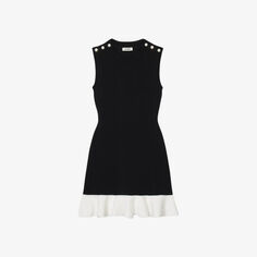 Платье мини эластичной вязки с круглым вырезом и пуговицами Sandro, цвет noir / gris