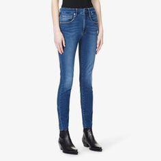 Укороченные джинсы скинни Good Waist из эластичного денима с высокой посадкой и необработанным краем Good American, синий