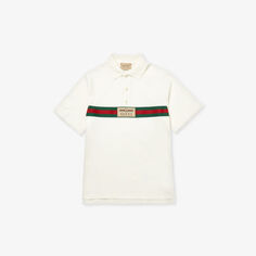Полосатая рубашка-поло из эластичного хлопка с нашивкой-логотипом для 4–12 лет Gucci, слоновая кость