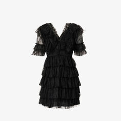 Ярусное тканое мини-платье Sky с кружевом By Malina, черный