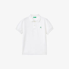 Хлопковая рубашка-поло с вышитым логотипом для 6–14 лет Benetton, белый