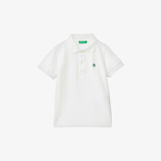 Хлопковая рубашка-поло с вышитым логотипом для 1–6 лет Benetton, белый
