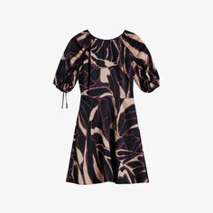 Тканое платье мини Gilliaa с абстрактным принтом и пышными рукавами Ted Baker, черный