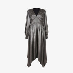 Платье миди Estelle из переработанного полиэстера с металлизированным лифом и плиссировкой Allsaints, серый