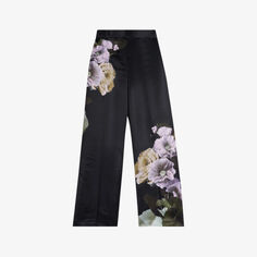 Тканые брюки Nayaat с высокой посадкой и цветочным принтом Ted Baker, черный