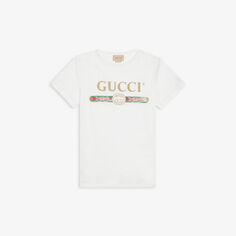 Винтажная хлопковая футболка с фирменным принтом 4-10 лет Gucci, белый