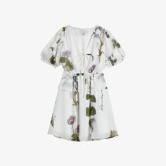 Мини-платье Jaliyaa из переработанного полиэстера с пышными рукавами и цветочным принтом Ted Baker, белый
