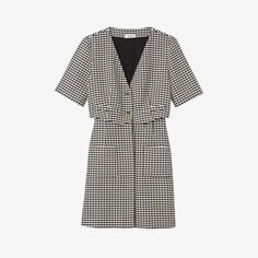 Мини-платье из эластичной ткани с короткими рукавами и узором «гусиные лапки» Sandro, цвет noir / gris