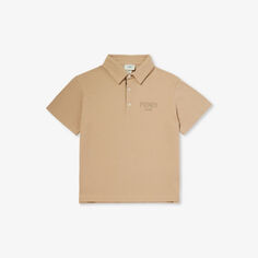 Рубашка-поло из хлопкового пике с вышитым логотипом и короткими рукавами для 8–12 лет Fendi, цвет semolino