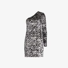 Платье мини Deri на одно плечо из эластичной ткани с рисунком зебры Allsaints, черный