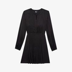 Плиссированное мини-платье с V-образным вырезом The Kooples, черный
