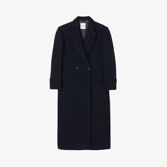 Пышное двубортное длинное пальто из смесового хлопка Sandro, цвет bleus