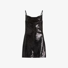 Платье мини-комбинация Haddie с воротником-хомутом и пайетками Allsaints, черный