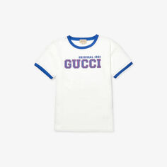 Футболка из хлопкового джерси с текстовым принтом и логотипом, 4–10 лет Gucci, белый