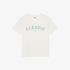 Хлопковая футболка с короткими рукавами и отделкой логотипом Claudie Pierlot, цвет naturels