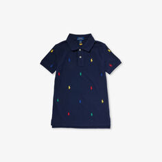 Хлопковая рубашка-поло с вышитым логотипом для мальчиков Polo Ralph Lauren, темно-синий