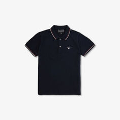 Рубашка-поло из эластичного хлопка с короткими рукавами и фирменным принтом для 4–14 лет Emporio Armani, темно-синий
