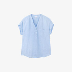Льняная рубашка свободного кроя с вырезом на пуговицах The White Company, синий