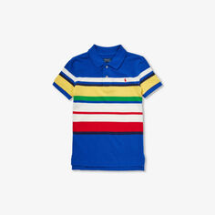 Полосатая хлопковая рубашка-поло для мальчиков с вышитым логотипом Polo Ralph Lauren, синий